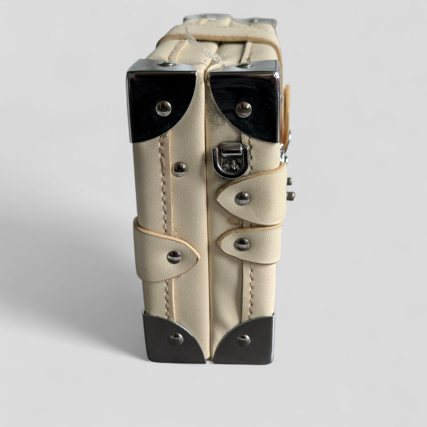 Structured Trunk-Style Box Bag ā Beige with Orange Strap
