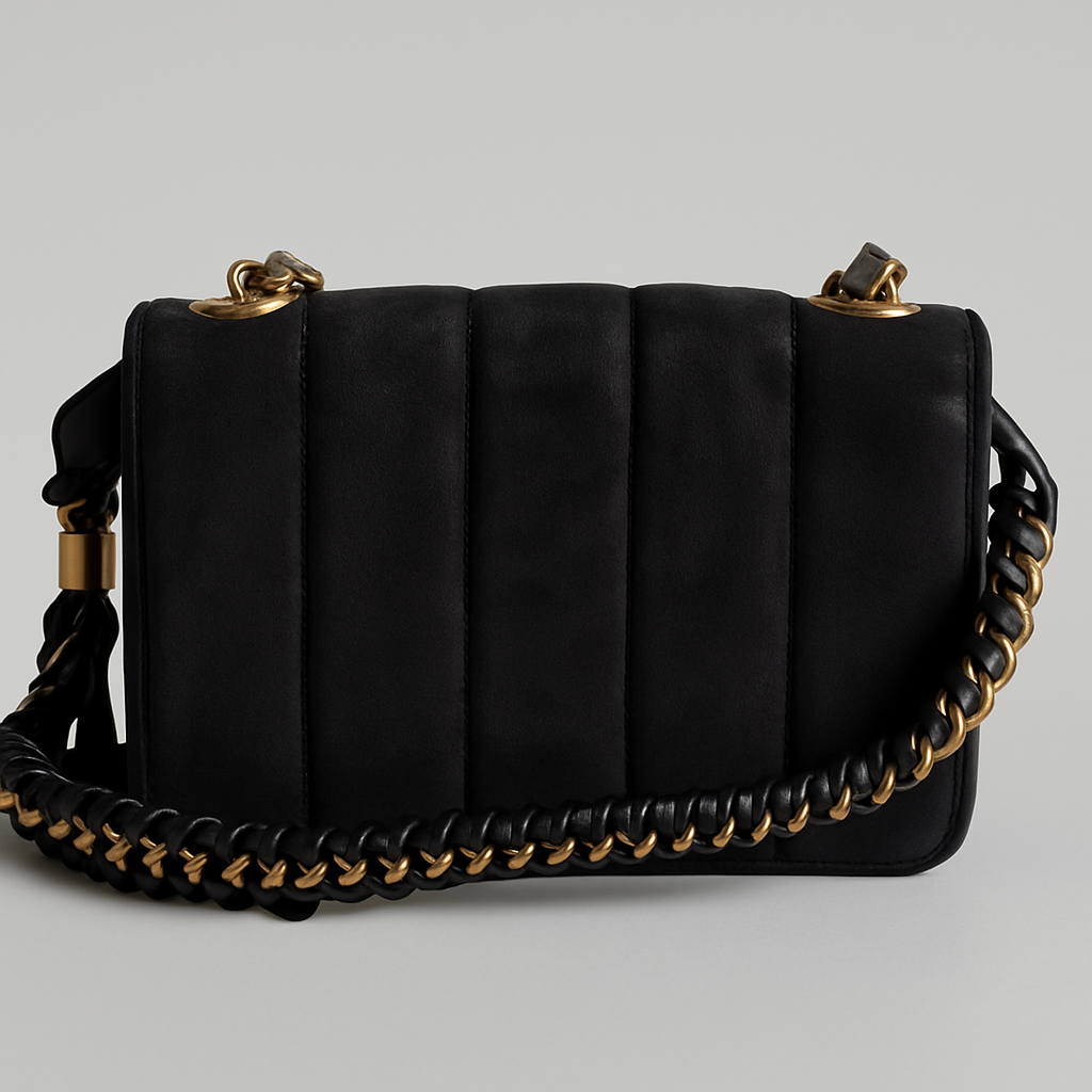 Embellished Black Quilted Shoulder Bag
