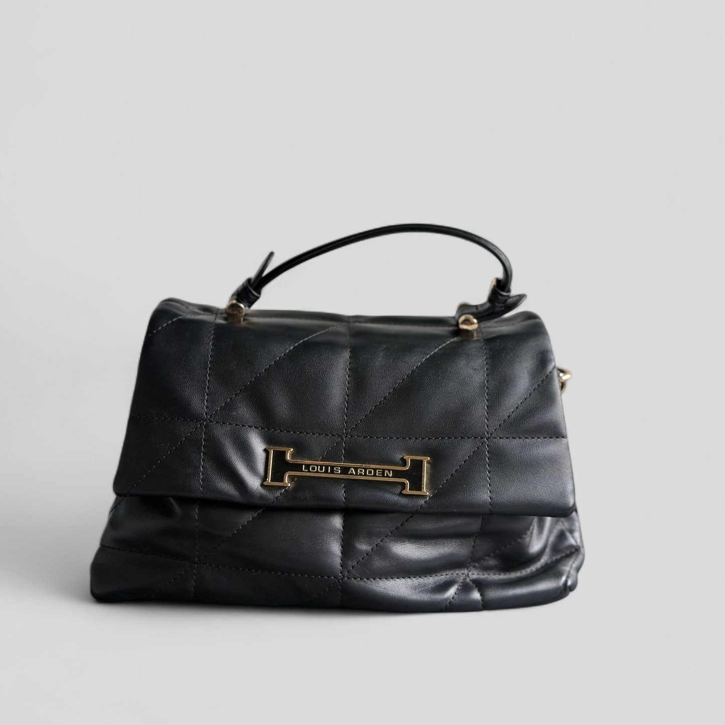 Black Quilted Top Handle Bag – Gold Detail, Classic Style