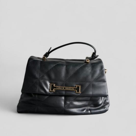 Black Quilted Top Handle Bag – Gold Detail, Classic Style