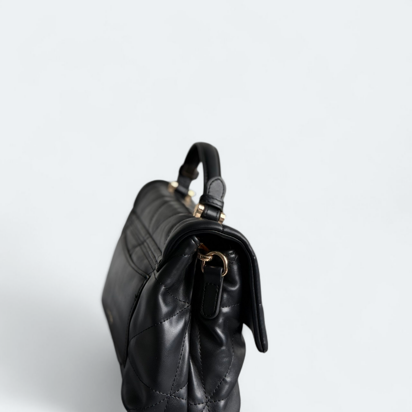 Black Quilted Top Handle Bag – Gold Detail, Classic Style