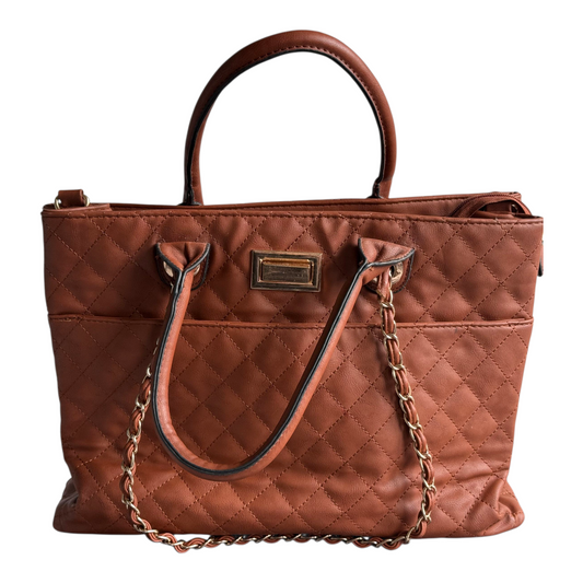 Brown Quilted Tote Bag with Chain Handles