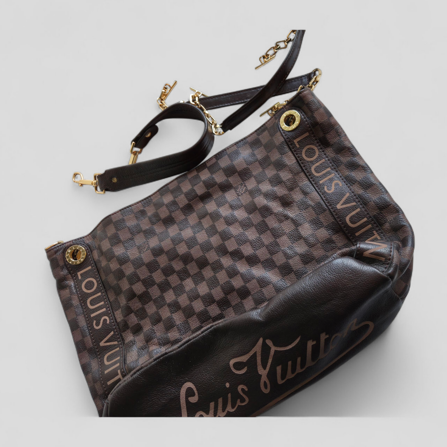 Preloved Brown Checkered Shoulder Bag – Designer Style