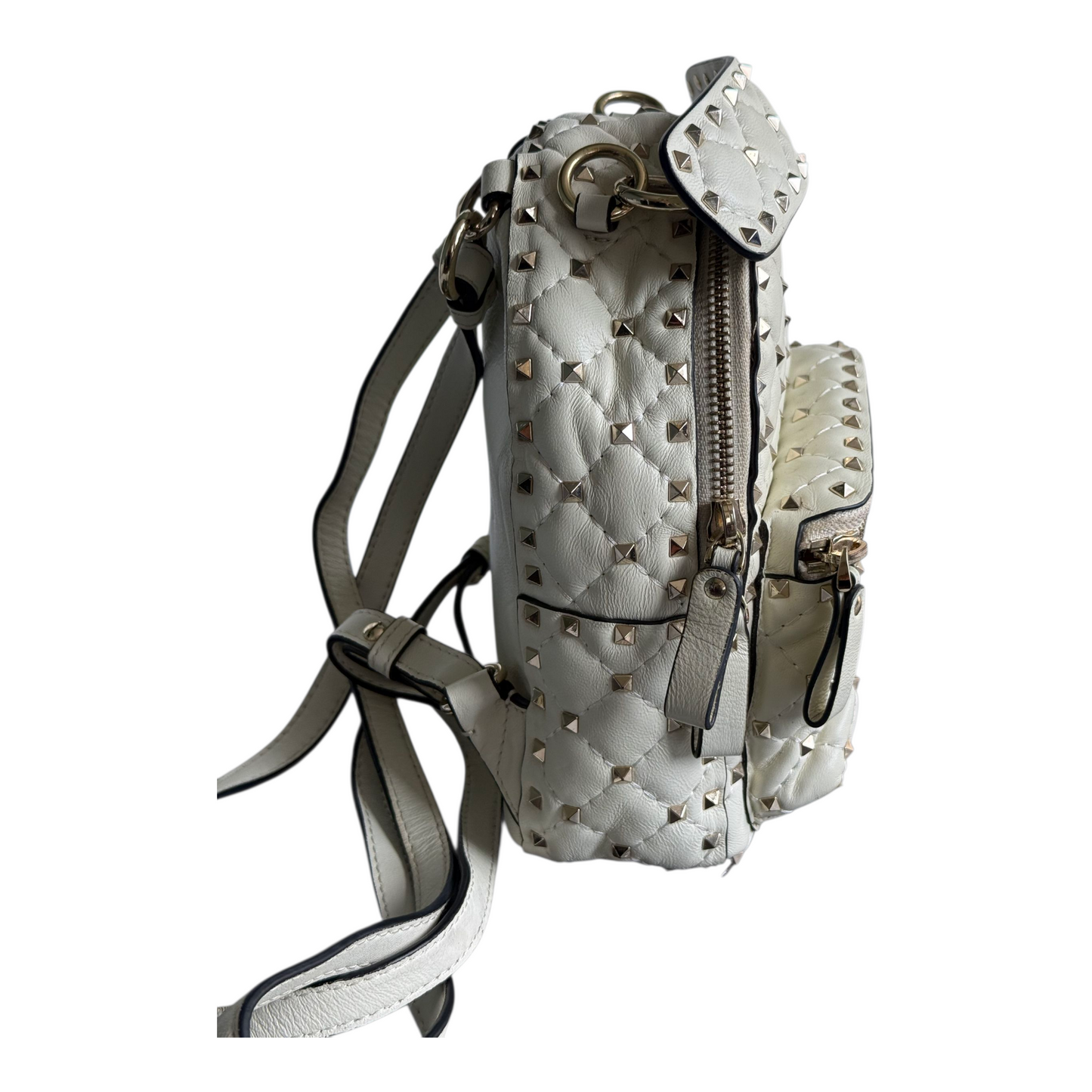 Preloved Mini White Studded Backpack – Chic & Stylish