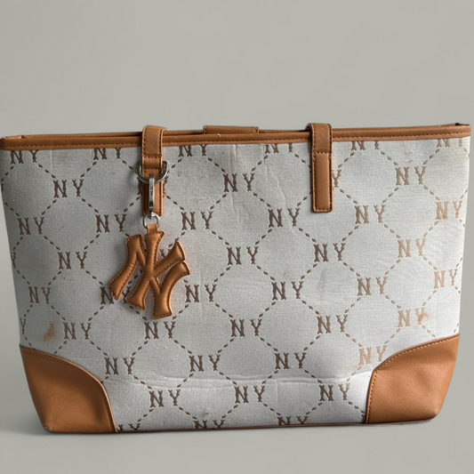 Monogram Print Tote Bag – Beige & Brown